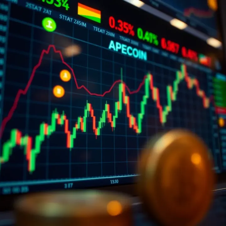 Graph showing ApeCoin price fluctuations over time with market indicators