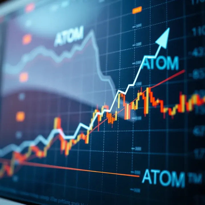 Graph showing the upward trend and price fluctuations of ATOM cryptocurrency in a dynamic market environment