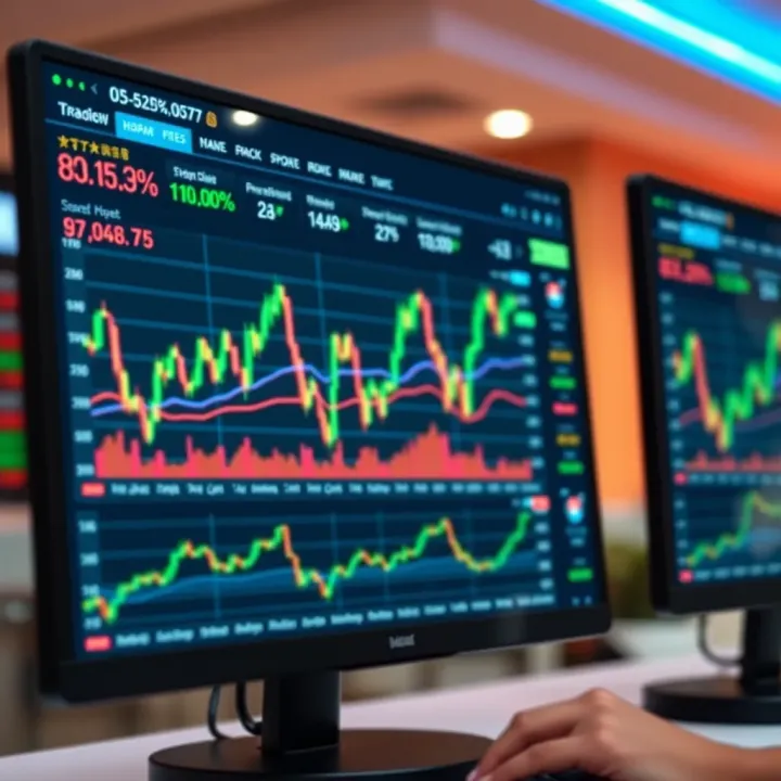 Dashboard of a trading platform showing graphs and market data for stocks and forex