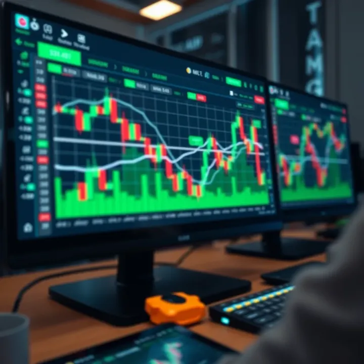 Binary options trading interface with integrated TradingView charts showcasing market trends and entry points