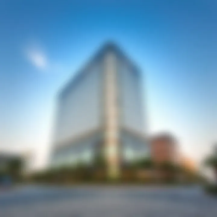 Corporate office building of Abraaj Group with a clear sky background