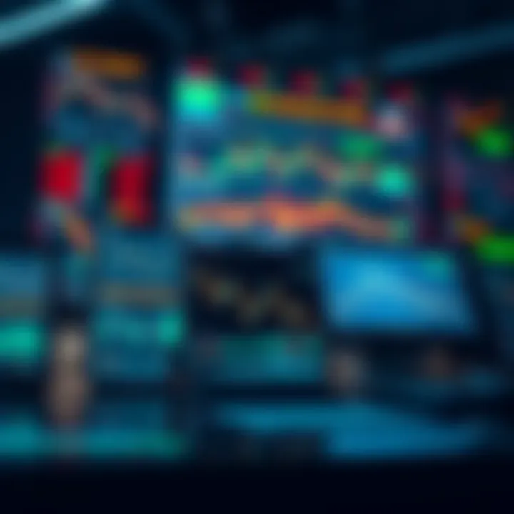 Illustration of various digital devices showing different types of trading activities and market analytics