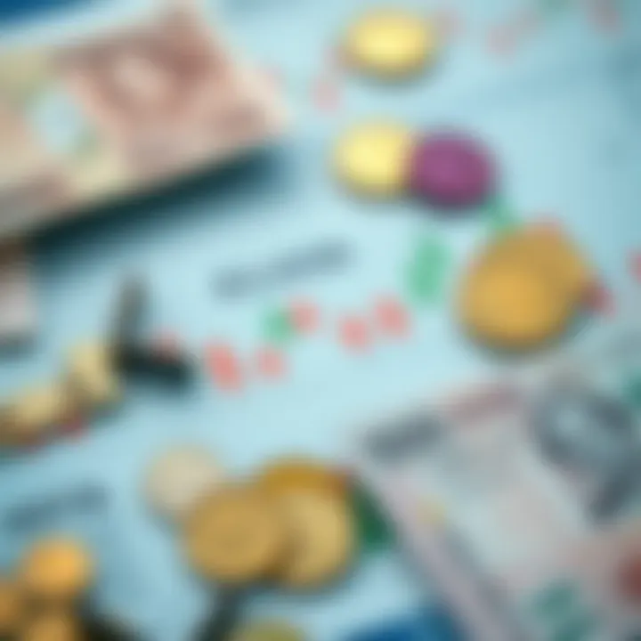 Illustration showing various global currencies including US dollar, Euro, and Pakistani Rupee arranged around a financial chart