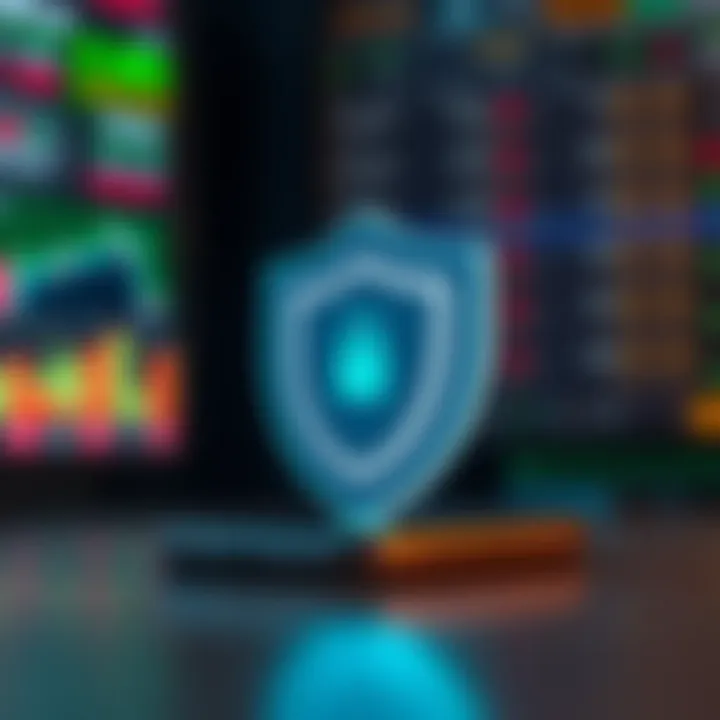 Security shield symbol overlaying a smartphone representing secure mobile stock trading