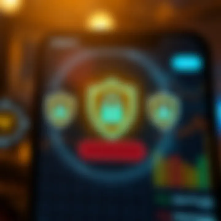 Illustration of secure login features with shield icons representing data protection in a trading application