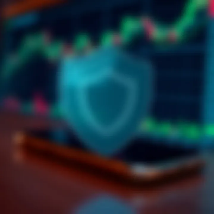 Security shield icon overlaying a mobile phone depicting secure trading environment