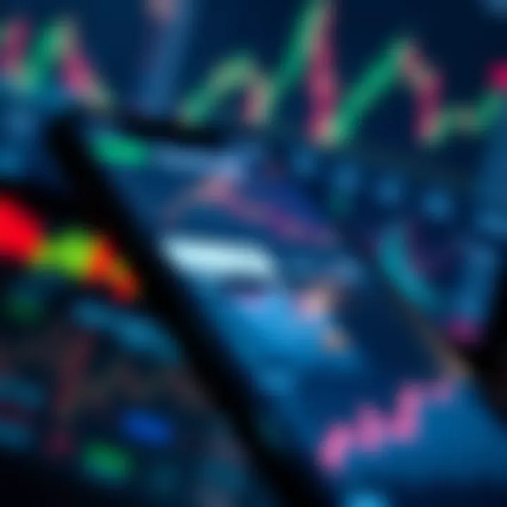 User interface showing various trading options and stock charts on a mobile device