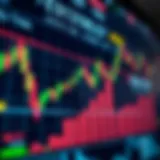 Digital chart displaying forex market trends with currency symbols and upward growth indicators