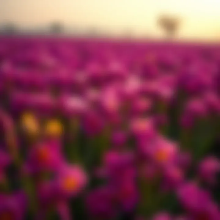 Saffron flowers blooming in a well-maintained field under optimal sunlight and climate conditions