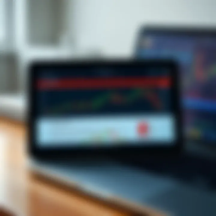 A digital tablet displaying a trading PDF document alongside a laptop showing market charts