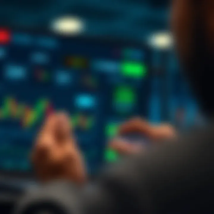 User interacting with a mobile trading platform showing stock charts and market data