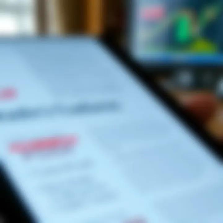 Engaging with Trading Books in Digital Format Close-up of a digital device screen showing a PDF of a trading book with highlighted key points and notes