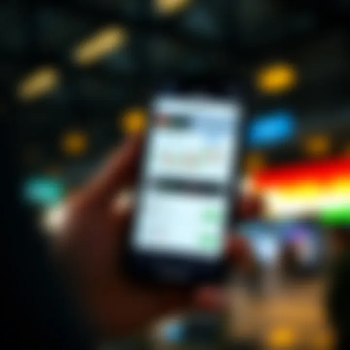 Mobile phone showing TradingView app with interactive trading ideas and social networking features