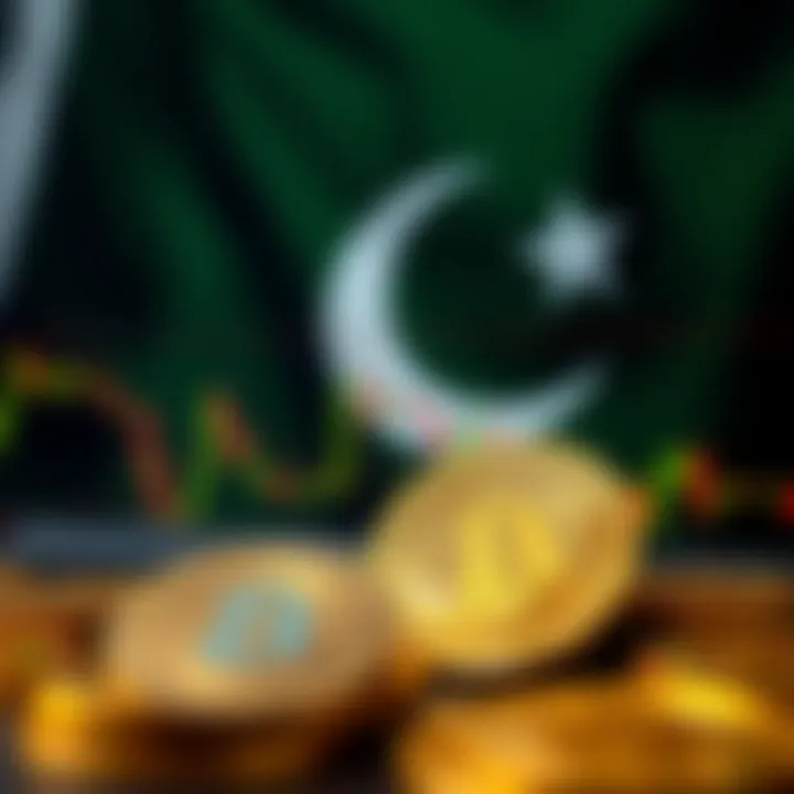 Cryptocurrency market chart with indicators and Pakistani flag background