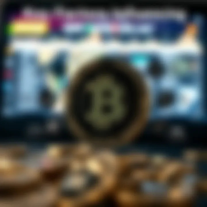 Graphic illustrating factors affecting cryptocurrency value including market dynamics and global trends