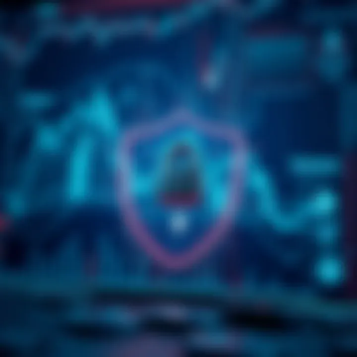 Graphic of digital security shield protecting cryptocurrency assets with padlock and blockchain icons