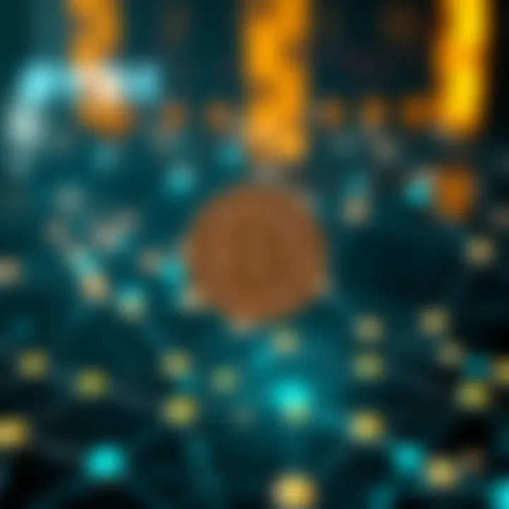 Decentralized Exchange Network Featuring DYDX Token Dynamics Illustration of decentralized exchange network with blockchain nodes and DYDX token symbol