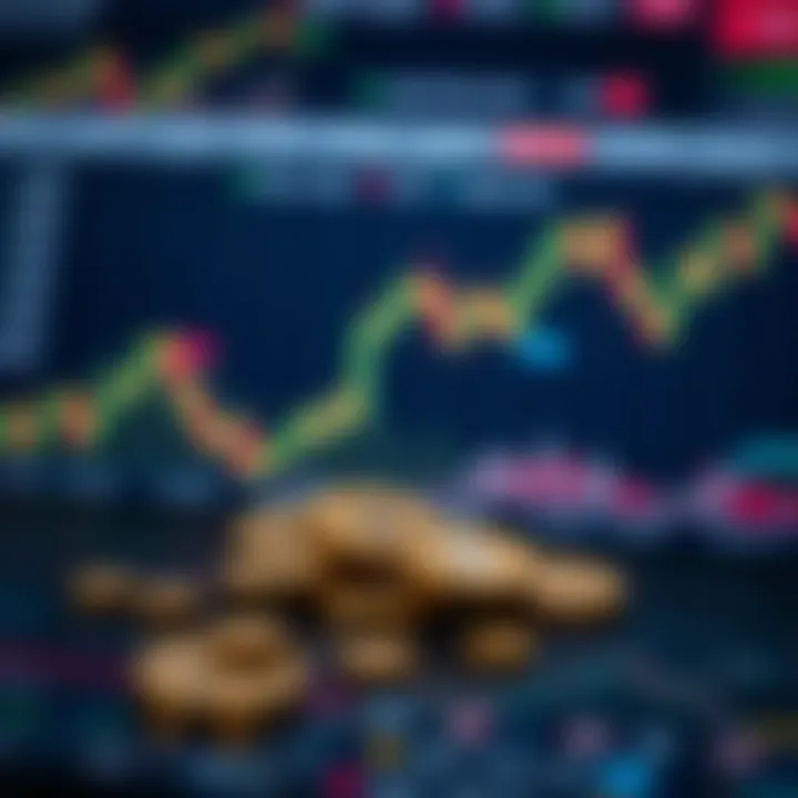 Graphic depicting currency symbols and forex trading elements with a digital background