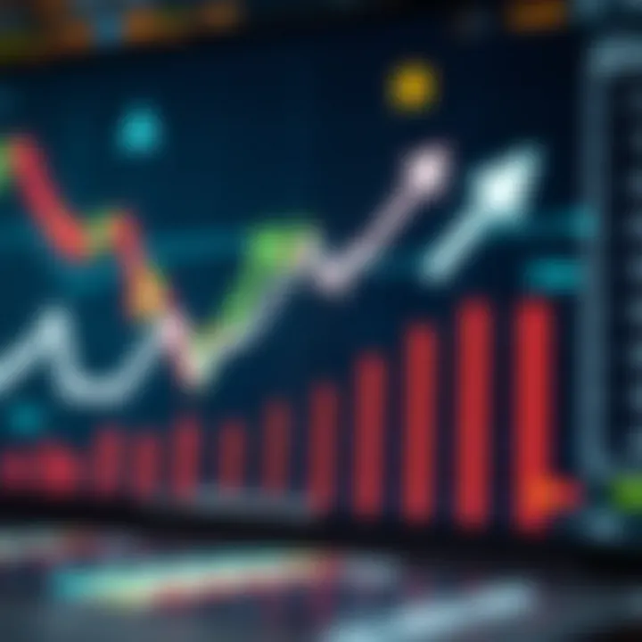 Illustration showing stock market charts and arrows indicating growth and decline