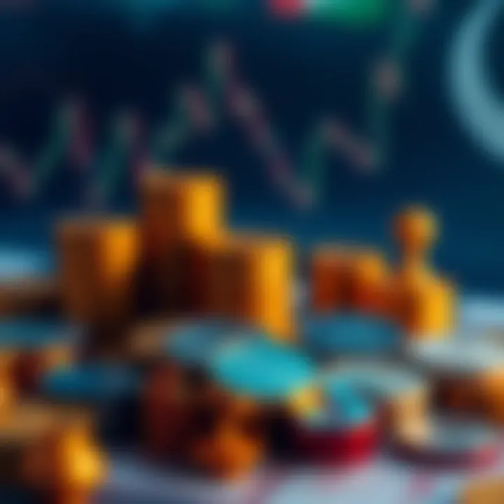 Illustration of a diversified investment portfolio with various currency symbols