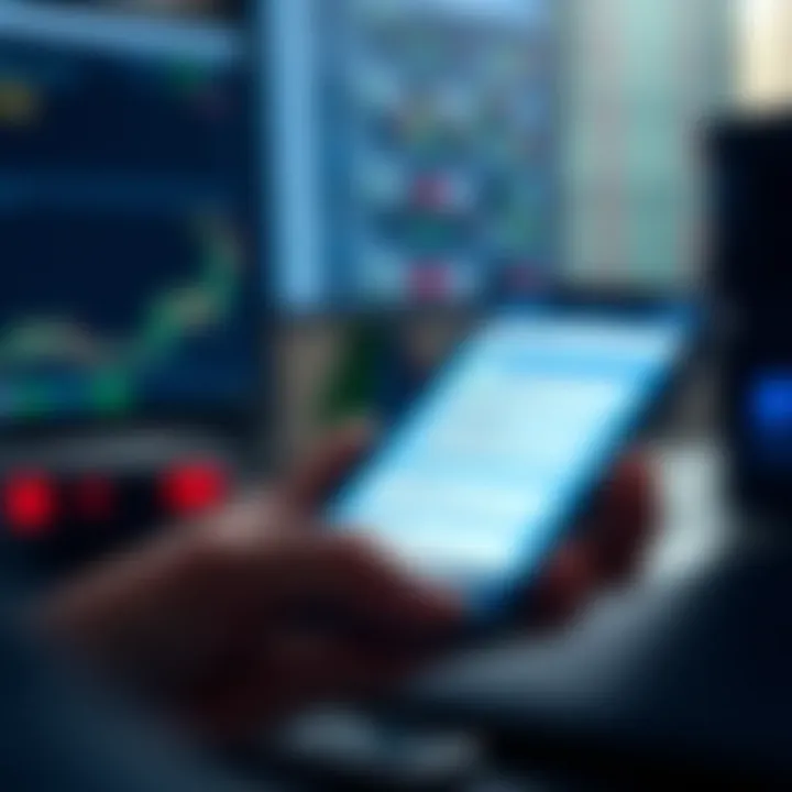 A mobile phone displaying a forex trading Telegram group chat with charts and trading tips