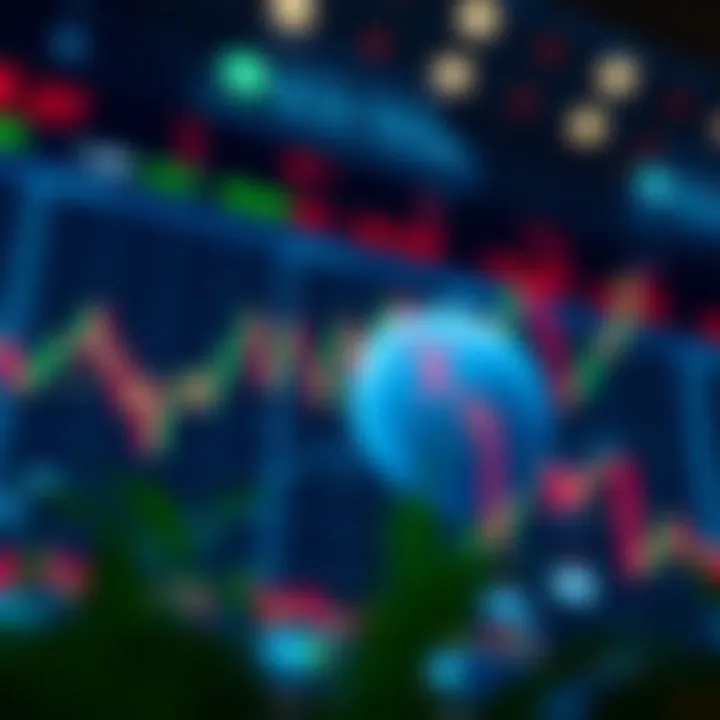 Conceptual illustration showing Islamic finance principles intertwined with stock market charts