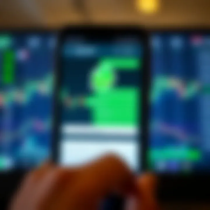Mobile phone screen displaying forex trading charts and WhatsApp chat with trading signals