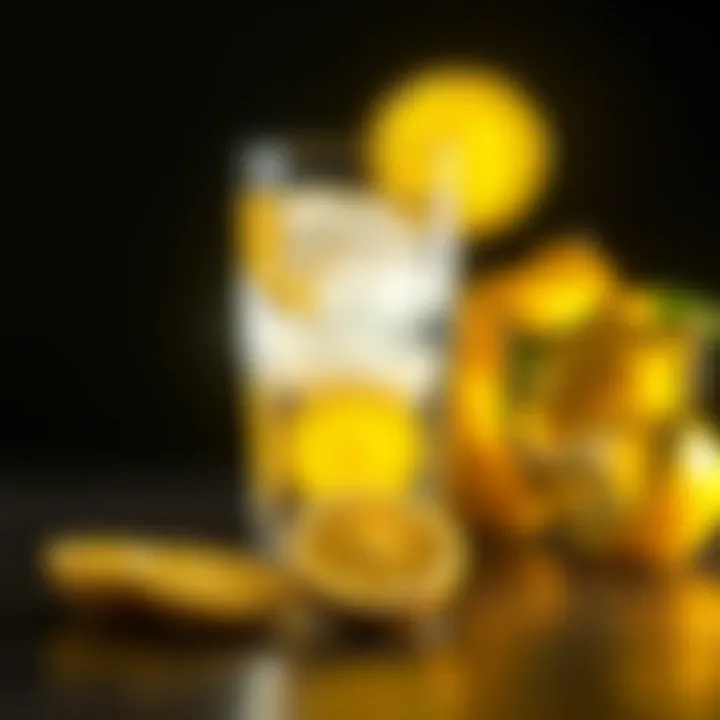 Bright lemon slices arranged next to a glowing skin and a shield symbolizing immune support