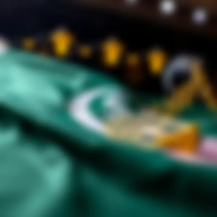 Pakistani flag with symbolic currency notes and global financial icons representing political and international economic impact