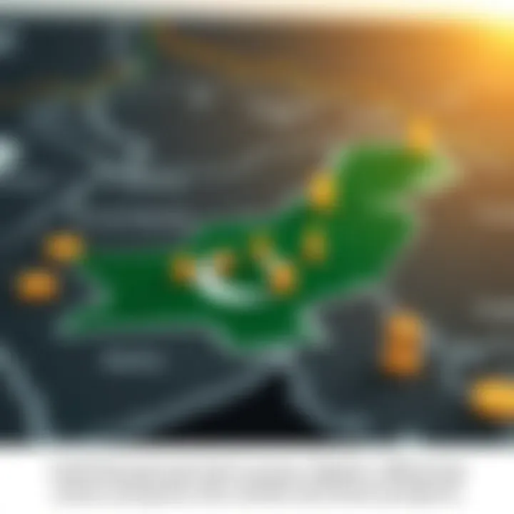 Map highlighting Pakistan with icons representing gold demand and currency impact on local gold market
