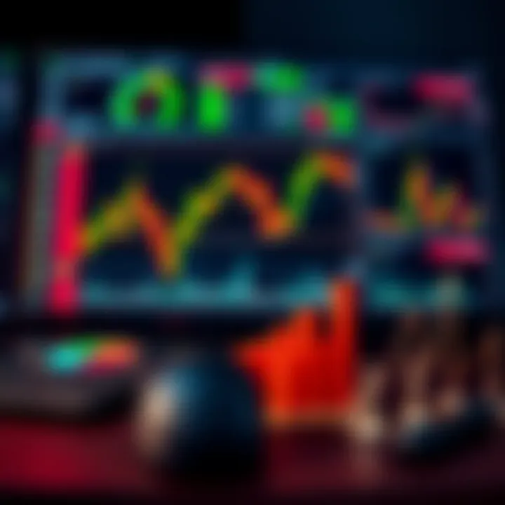 Collection of various online trading tools and charts with risk management icons