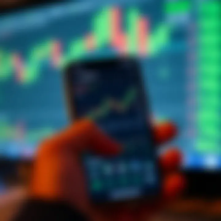 Mobile phone screen displaying a user-friendly trading application interface with charts and financial data