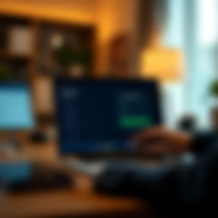 User logging into Quetext platform on a laptop screen in a home office setting