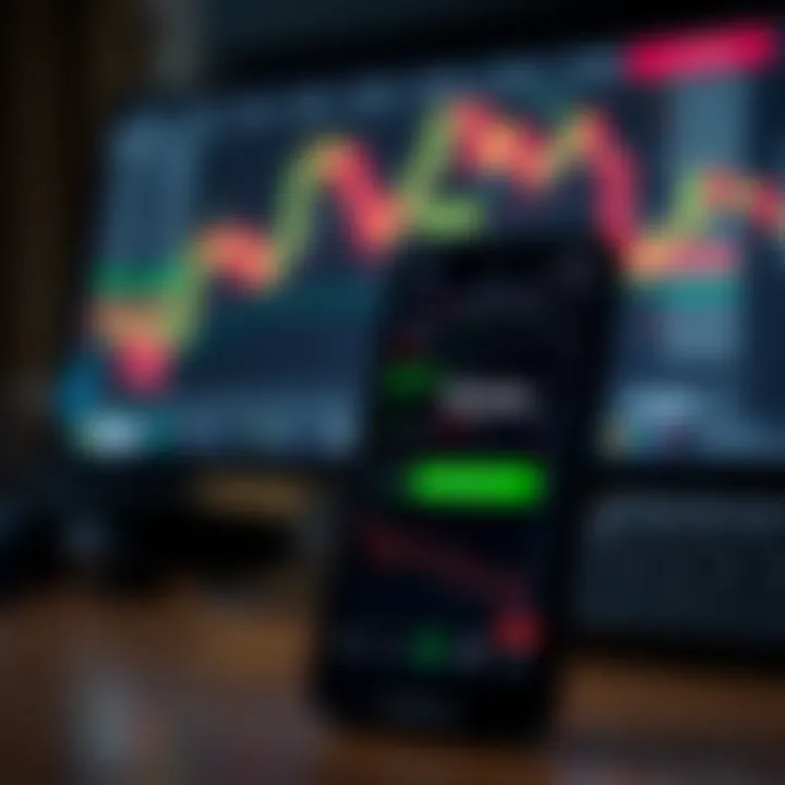 Quotex Trading Platform Interface on Mobile Mobile phone displaying Quotex trading dashboard with financial charts and indicators