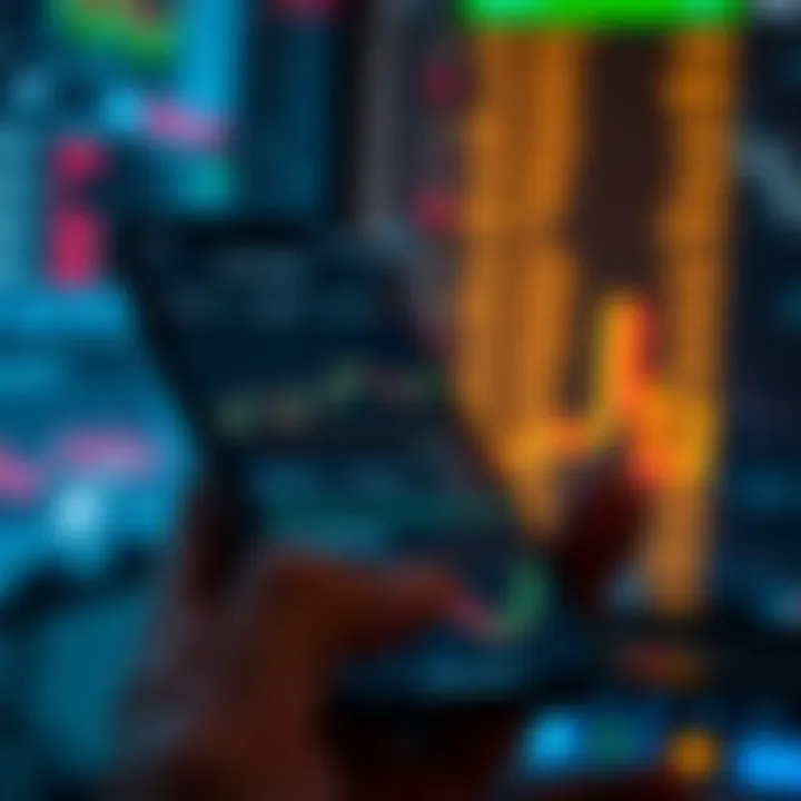 User interface showing stock trading charts and data on a mobile phone screen