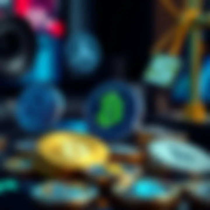 Illustration of digital currency icons representing addon money in financial and gaming contexts