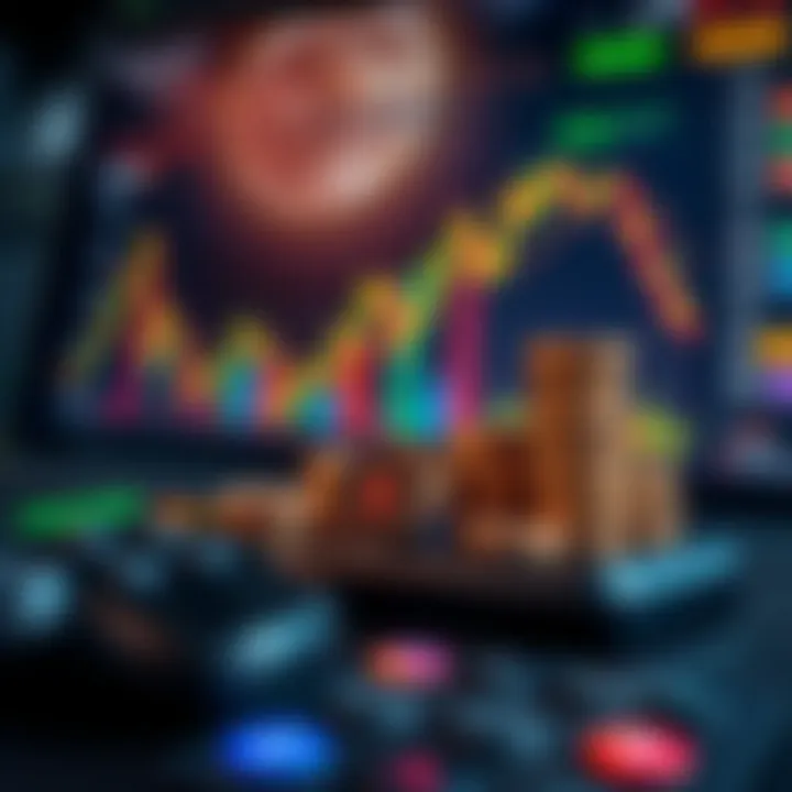 Conceptual graphic showing growth and management of addon money through charts and gaming elements