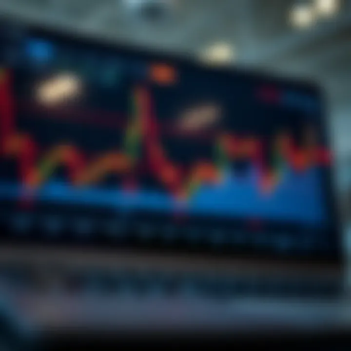 Graph showing stock price fluctuations and virtual trades on a digital platform