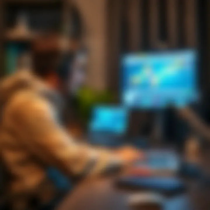 Remote Learning Environment with Technology Tools Remote learning setup showing a student using a laptop and headphones for an online education session