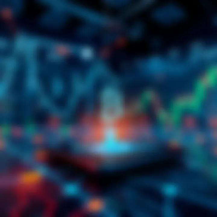 Conceptual illustration of secure online trading with digital currency symbols and network connections