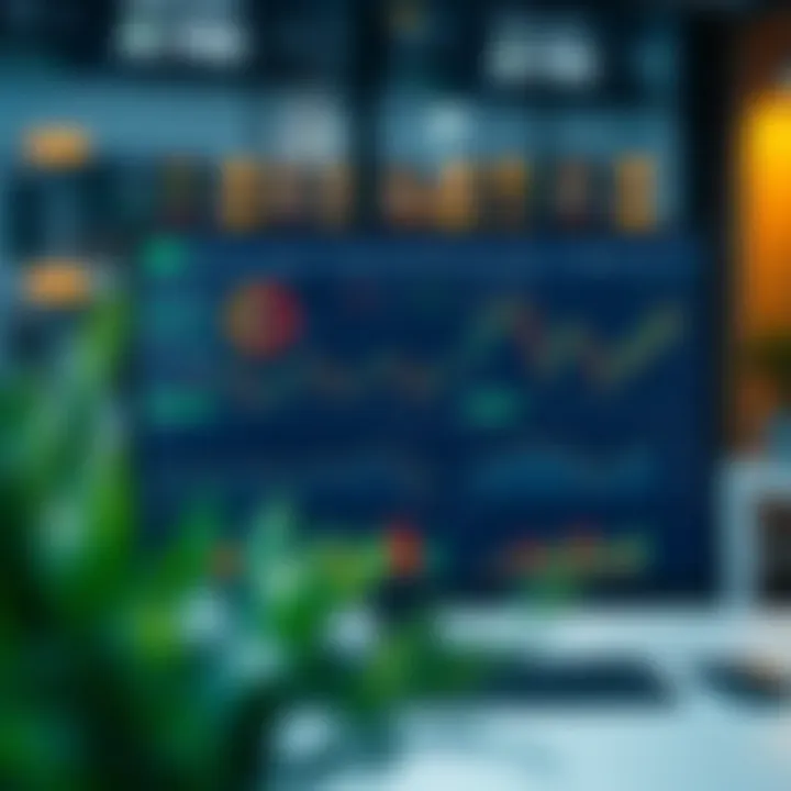 Illustration of a trading platform dashboard displaying demo account features and market charts