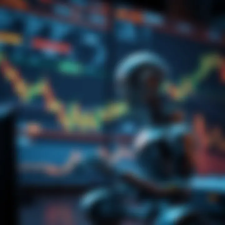 Conceptual illustration showing algorithmic trading with financial graphs and robotic elements