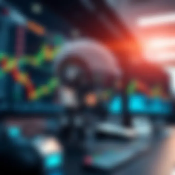 Digital interface displaying automated trading system with charts and data analytics