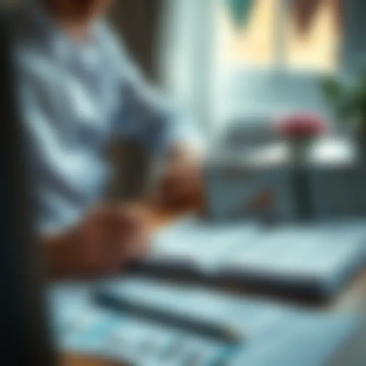 Wedding planner organizing budget details and expense categories on a desk