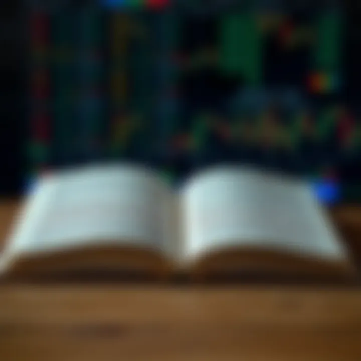 Open book with highlighted text about financial markets and trading strategies