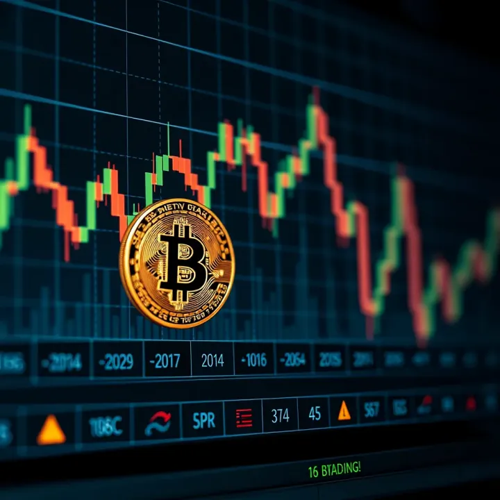 Graph showing fluctuating Bitcoin price trends over time with key market indicators
