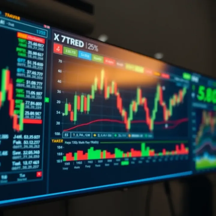 Digital trading platform dashboard with market charts and financial data