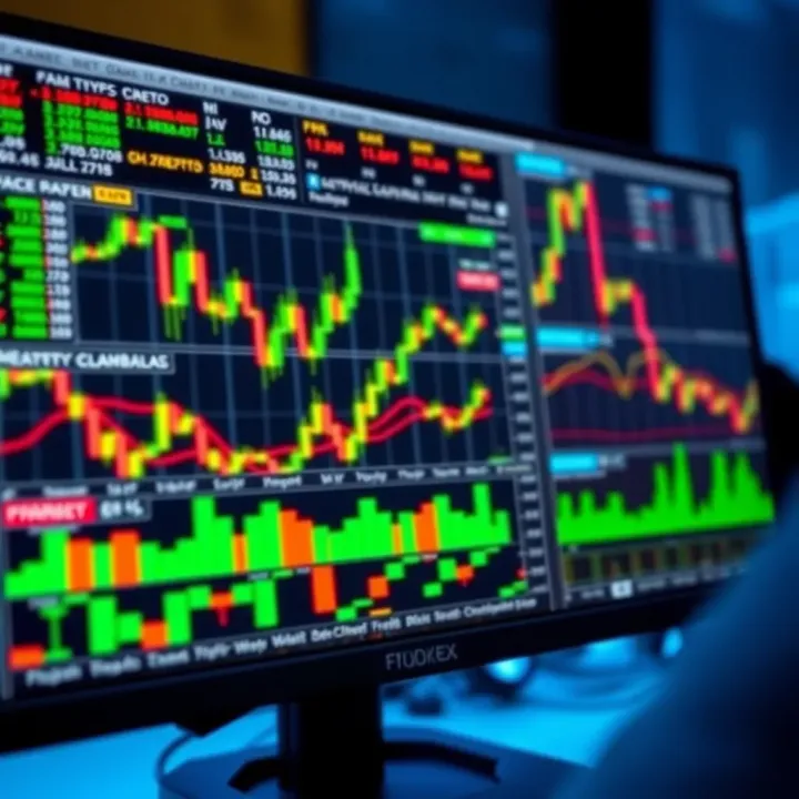 A digital interface displaying various forex trading charts and market data on a computer screen