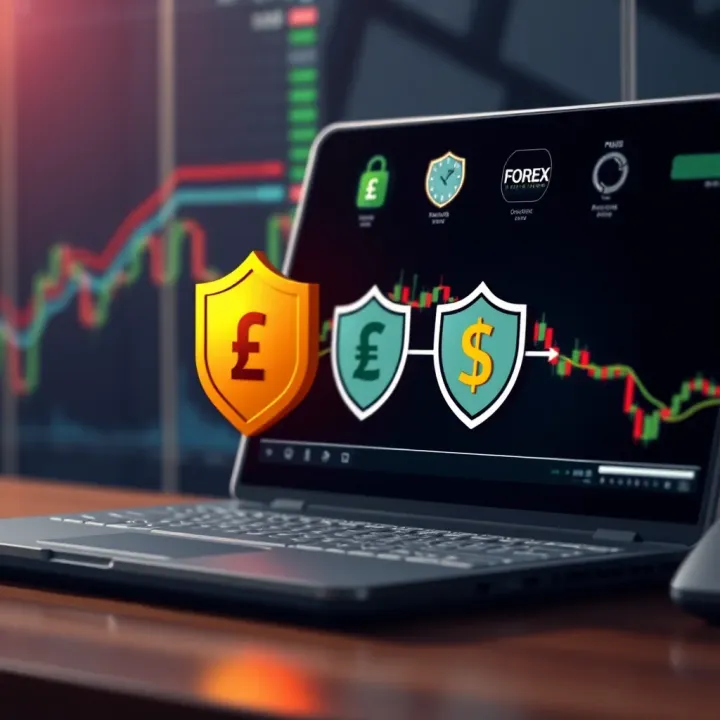 A conceptual graphic illustrating secure online transactions with currency symbols and shield icons