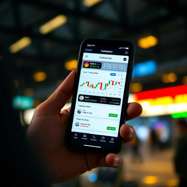 TradingView Mobile App and Idea Sharing for Traders in Pakistan Mobile phone showing TradingView app with interactive trading ideas and social networking features